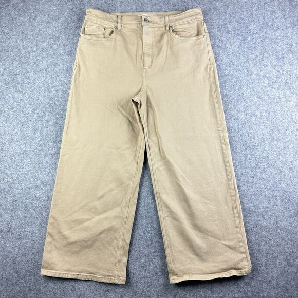 Ann Taylor Loft Jeans Women 12 Tan Wide Leg Crop Preppy Stretch Denim Minimalist - Picture 1 of 16